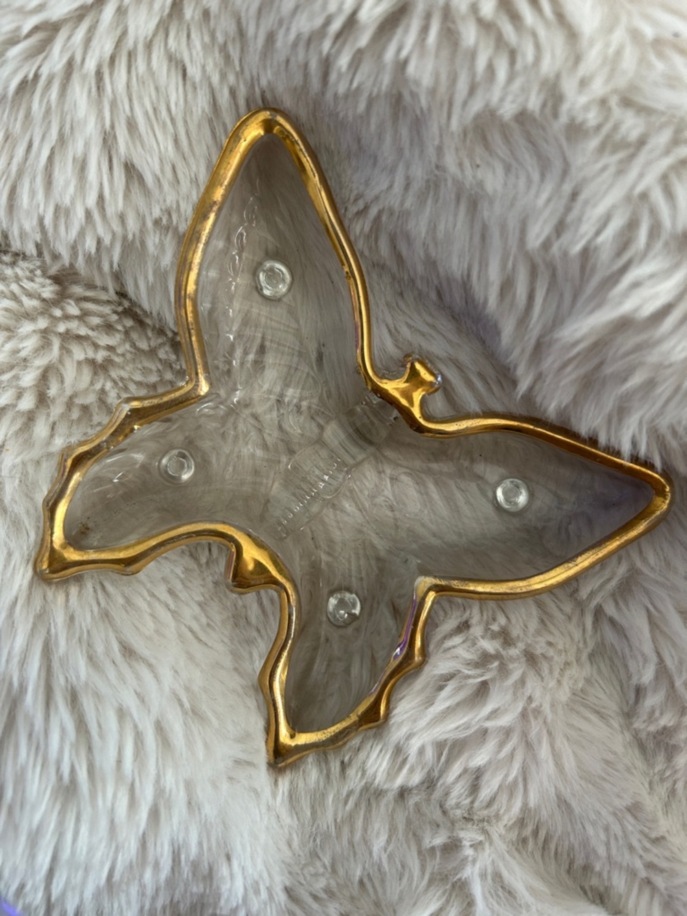 Glass Butterfly Accent Dish with Gold Trim - Clear and Gold great for jewelry.